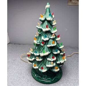 Vintage Ceramic Christmas Tree with Base & Lights 12" tall